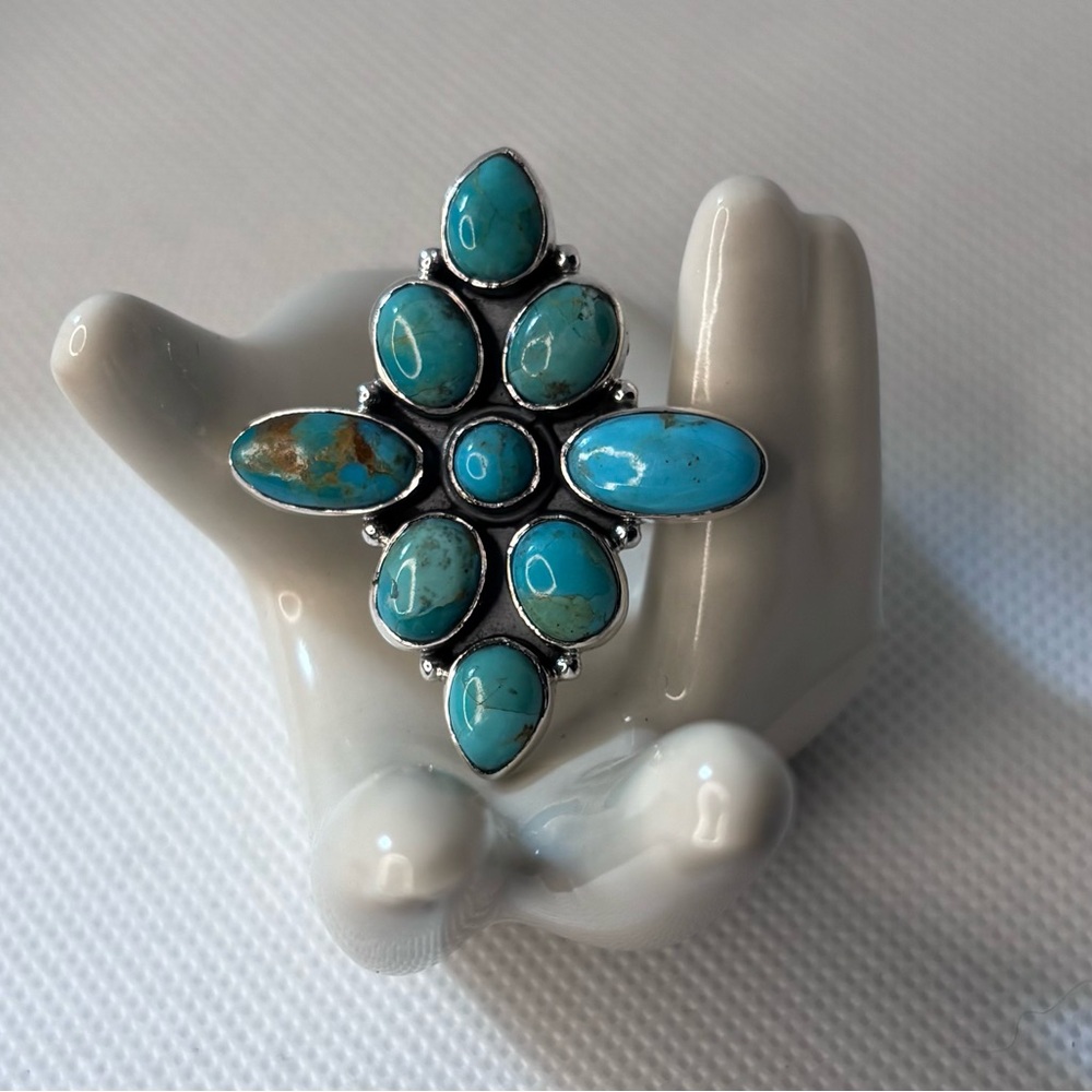 Adjustable Sterling Silver Royston Turquoise Clus… - image 1